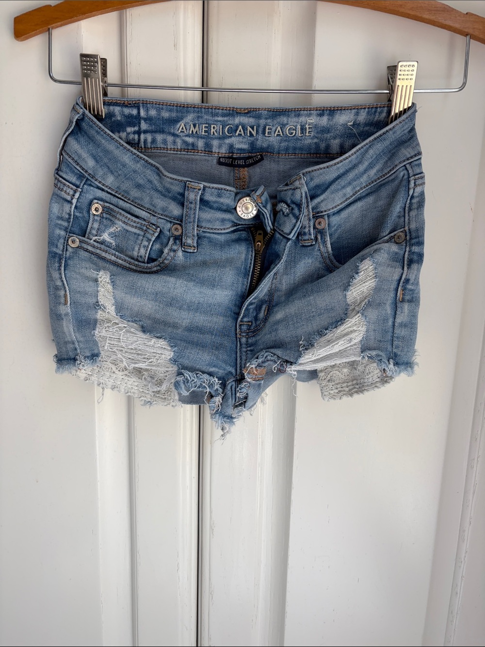 American Eagle Outfitters Light Blue Distressed Denim Cutoff Shorts